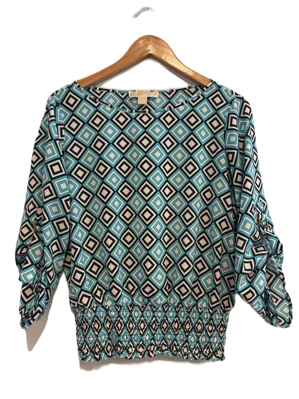 Michael Kors Teal, Black and White Geometric Blouse M